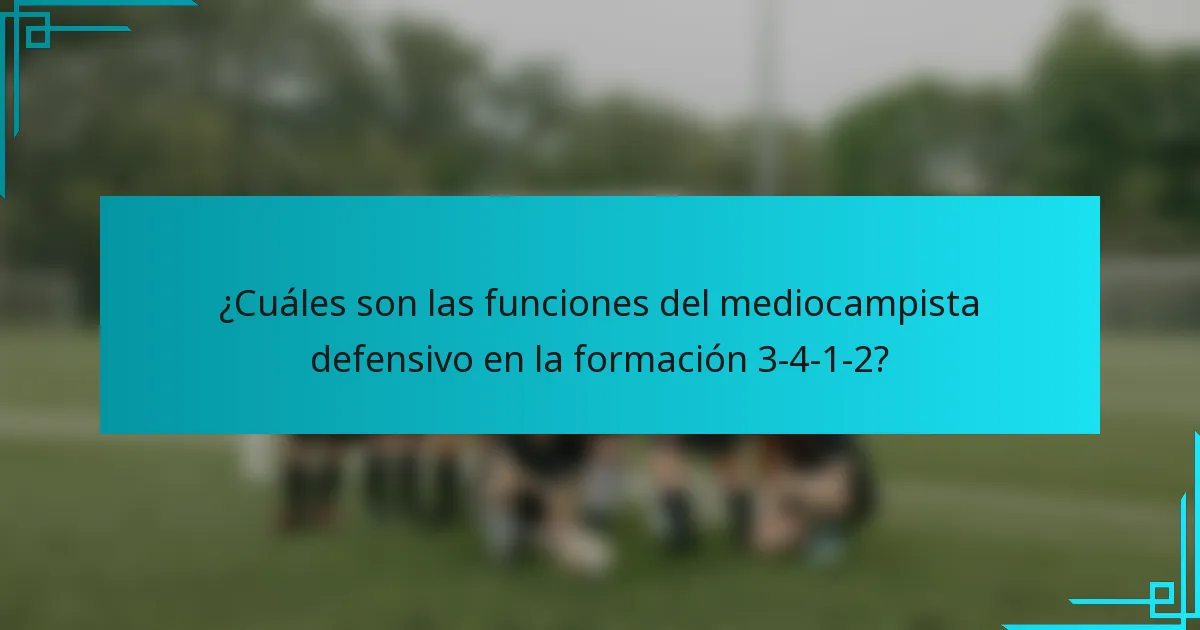 ¿Cuáles son las funciones del mediocampista defensivo en la formación 3-4-1-2?